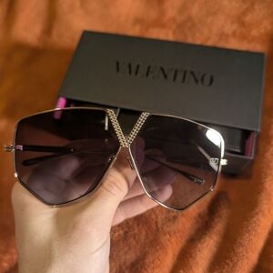 Valentino Black V Hexagon Women's Sunglasses